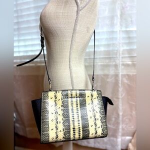 Michael Kors Selma Black Ivory Python Snake Embossed Saffiano Crossbody Purse